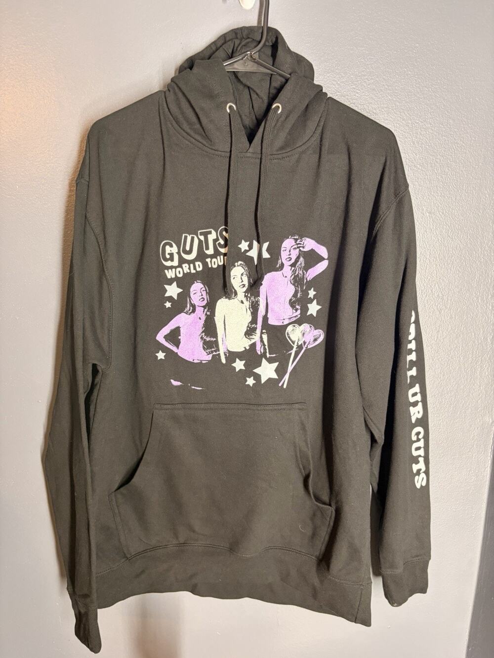 Olivia Rodrigo Guts World Tour Hoodie Large 2024 Stars & Lollipops Black